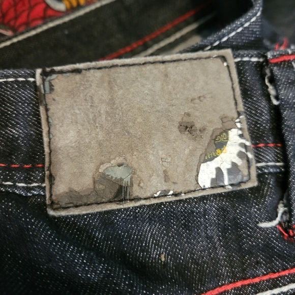 Vintage 90s EXA Men’s Blue Jean Shorts Size 38 Red Dragon Stitching - Picture 8 of 8